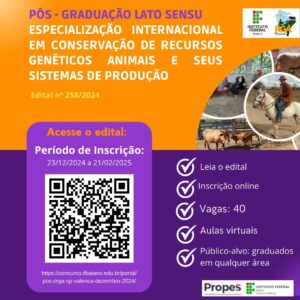 Leia mais sobre o artigo Especialização Internacional em Conservação de Recursos Genéticos Animais e Seus Sistemas de Produção